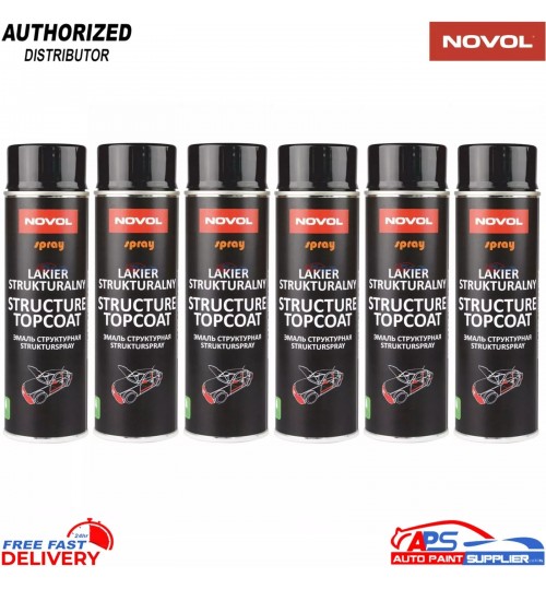 6x NOVOL Structure Topcoat Aerosol 500ml Black – Textured Bumper Trim